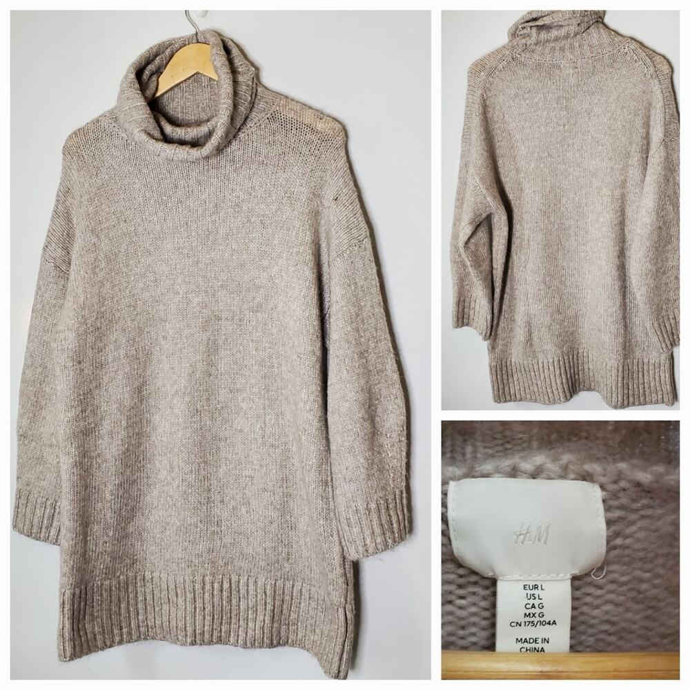 H&M beige alpaca wool blend cowl neck oversized sweater Size Large